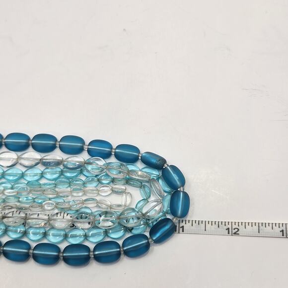 Liz Claiborne Ice Blue Beaded Layered Necklace Multi Strand Silver Tone Jewelry - Picture 6 of 7